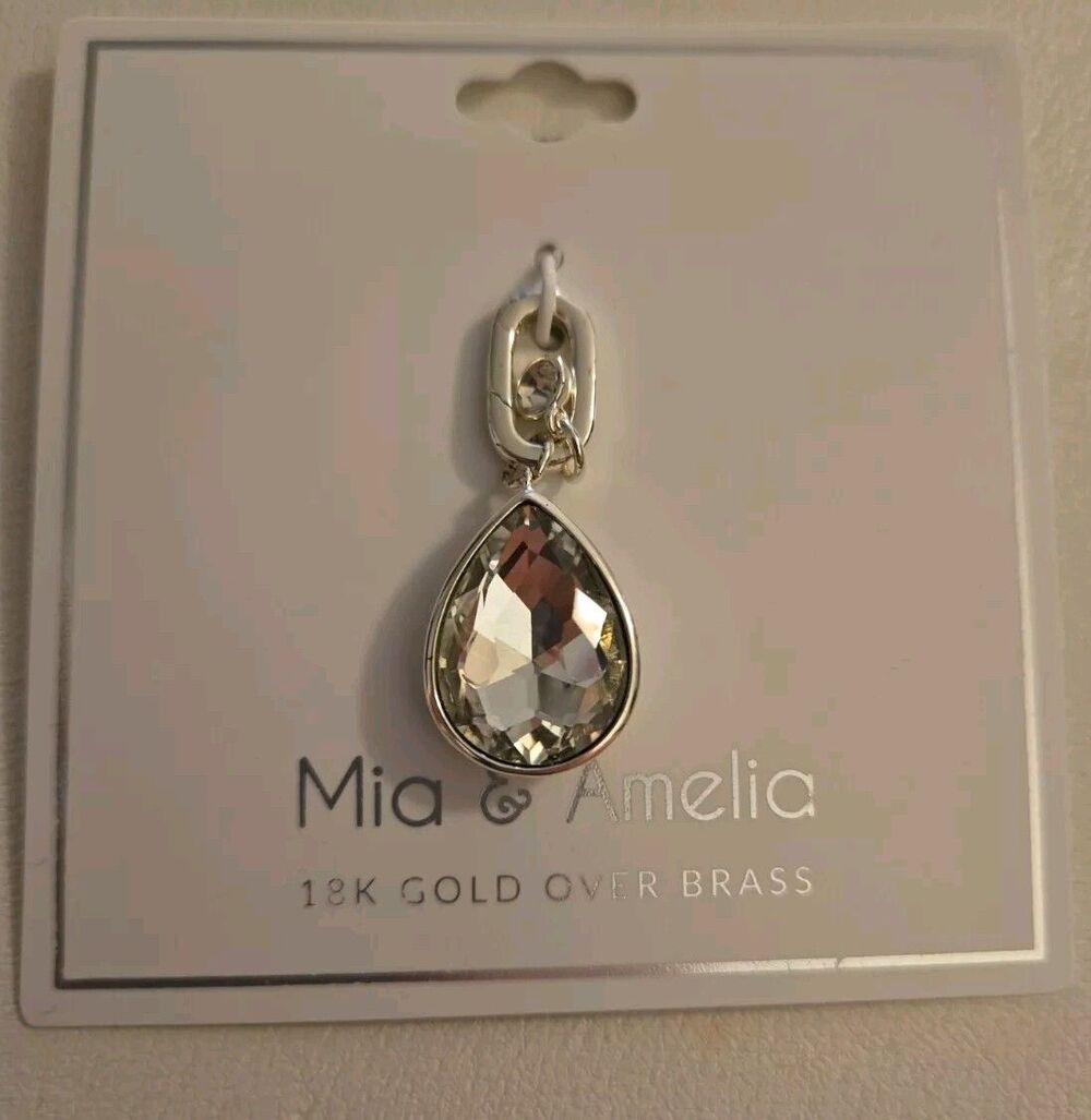 New Mia & Amelia 18K Gold over Brass Crystal Teardrop Raindrop Charm Pendant